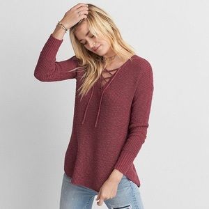 American Eagle Red Criss-Cross Lace Up Sweater